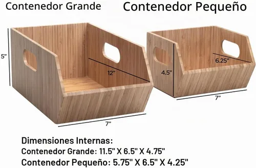 Vista 2 de MobileVision Contenedores de almacenamiento de bambú para despensa y armario de cocina, multiusos, juego apilable de 2 piezas para productos