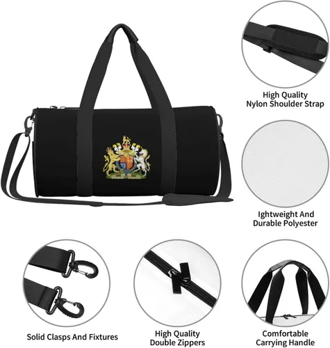 Vista 4 de Reino Unido Inglaterra Escudo de Armas Real Reino Unido Equipaje de viaje Bolsa de lona plegable Deportes Rolling Bolsa de lona plegable, Negro