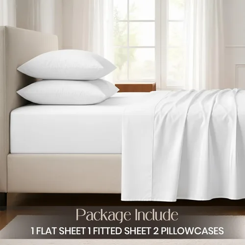 Vista 2 de SGI bedding Sábanas 100% algodón egipcio tamaño individual – Sábanas refrescantes, ropa de cama blanca suave y transpirable, ropa de cama de lujo