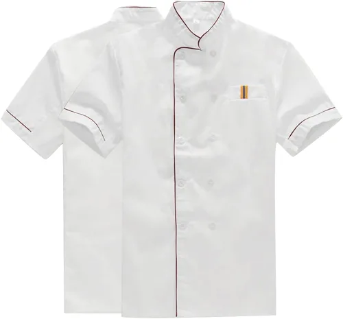Vista 3 de Chaqueta de chef unisex, de manga corta, doble botonadura, uniforme de trabajo, camiseta de catering, abrigo de chef para cocina, uniforme