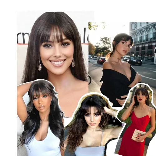 Vista 4 de Extensiones de cabello humano real con flecos, clip en flequillo, con sienes