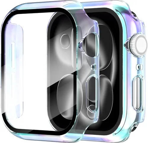 Vista 19 de Diruite Juego de 2 fundas para Apple Watch Series 3/2/1 de 38mm, protector de pantalla de vidrio templado ultradelgado de todo alrededor para iWatch
