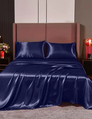 Vista 22 de Juego de sábanas de satén de seda de 4 piezas Sábana bajera Sábana encimera Funda de almohada Calidad de hotel sedoso suave y lujoso
