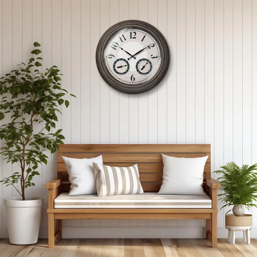 Vista 9 de Presentime & Co. Reloj iluminado para exteriores de 18 pulgadas, resistente al agua, reloj de pared grande iluminado con termómetro e higrómetro