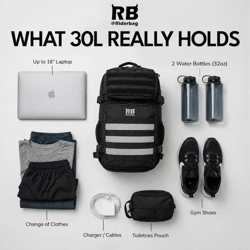 Vista 4 de Riderbag Xtreme - Bolsa de viaje táctica de 30 litros (negro) From Work to Workout, Tactical Everyday Carry, Motorcycle Commuting, Weekend Travel