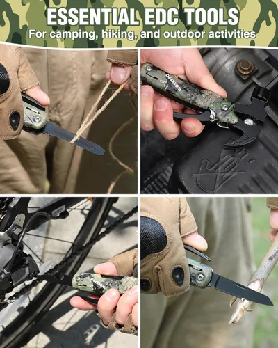 Vista 7 de WORKPRO Multiherramienta-Herramientas de camping 12 en 1 con mini martillo-Equipo EDC herramientas múltiples martillo con bloqueo de seguridad