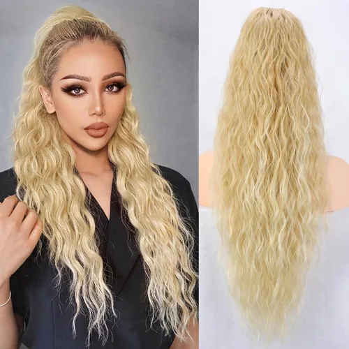 Vista 9 de Extensión de cola de caballo con cordón, extensión de cola de caballo larga y rizada para mujeres negras, extensiones de cabello negro de 26