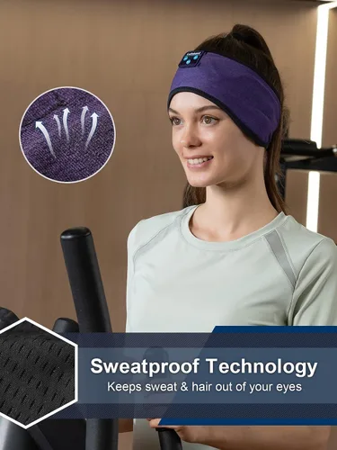Vista 2 de Lullaband Diadema Bluetooth para dormir de lado, cómoda diadema con micrófono de altavoz fino, regalo manos libres Púrpura oscuro