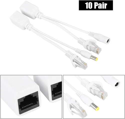 Vista 7 de 10 pares de cámaras de red Poe Rj45 cable, adaptador de alimentación a través de Ethernet inyector + divisor CC 12 V.