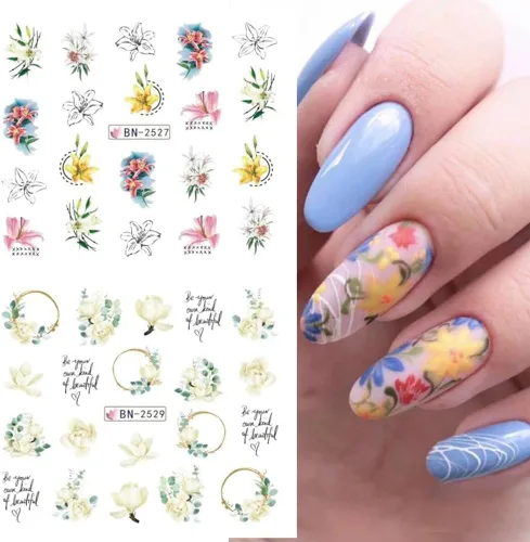 Vista 7 de Calcomanías de arte de uñas de flores, calcomanías de uñas de transferencia de agua, suministros de arte de uñas, lirio de verano, orquídea