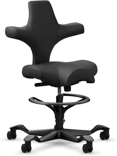 Vista 50 de HAG Capisco Sit to Stand - Silla de pie con marco blanco, tapizado, color rosa rubor Pink Blush