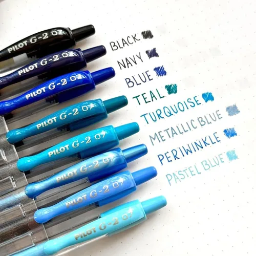 Vista 6 de Pilot G2 - Bolígrafos de gel premium roller, bolígrafos de gel de punta fina, paquete Boost Blue, los colores de la productividad, surtidos