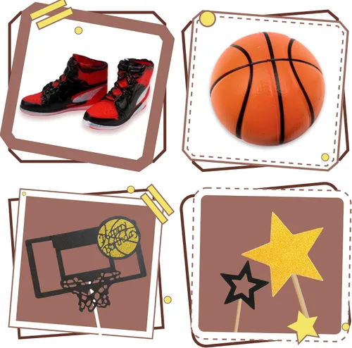 Vista 3 de 21 piezas de decoración de pastel de baloncesto temática de baloncesto para decoración de pasteles temáticos de deportes, suministros de cumpleaños