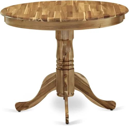 Vista 5 de East West Furniture ANEL3-ANA-05 Juego de mesa y sillas de cocina de 3 piezas contiene una mesa redonda de comedor con pedestal y 2 sillas Parsons