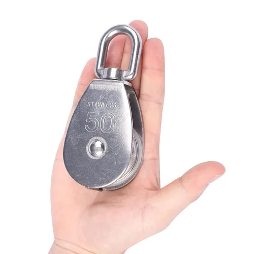 Vista 3 de LordHardware M50 Bloque de Polea Individual de Acero Inoxidable 304, Gancho Giratorio para Grúa de Elevación, Cuerda de 3/8" x Polea de 2
