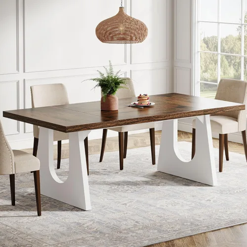 Vista 10 de Tribesigns Mesa de comedor grande para 6-8 personas, mesa rectangular rústica de madera de 70.9 pulgadas con patas de madera negra, mesa de cocina