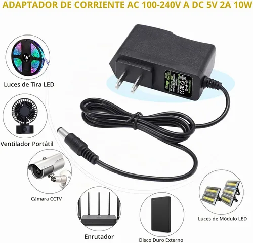 Vista 7 de Facmogu Pack de 2 adaptadores de corriente DC 5V 2A, transformadores de alimentación de CA 100-240V a CC 5V 2A 10W, conector de 5.5 x 2.5mm También