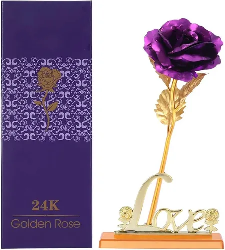 Vista 7 de Flor de lámina de oro de 24 quilates con lámina de oro artificial, regalo romántico para decoración de mesa del hogar ()