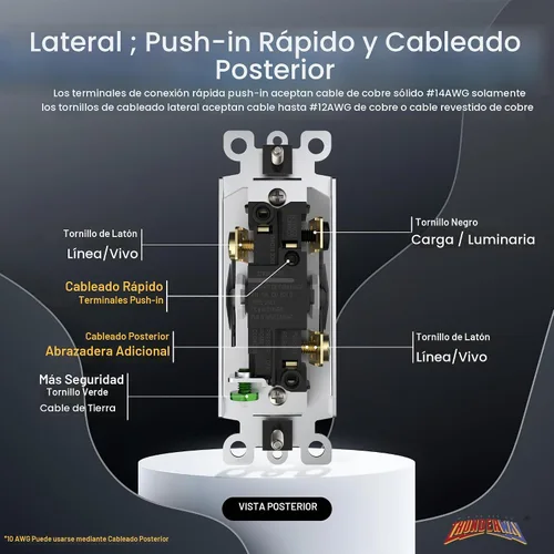 Vista 4 de ThunderWay - Interruptor de luz para decoración de 3 vías con placas de pared, 15 A 120/277 V, interruptores basculantes de pared Decora de tres