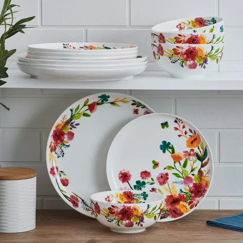 Vista 7 de Mikasa Karina Bone China - Juego de vajilla ligera de 12 piezas, resistente a las astillas, servicio para 4 personas