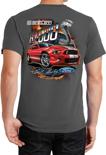 Vista 7 de Ford Mustang Camiseta Rojo Shelby GT500 Delantero y Atrás Negro