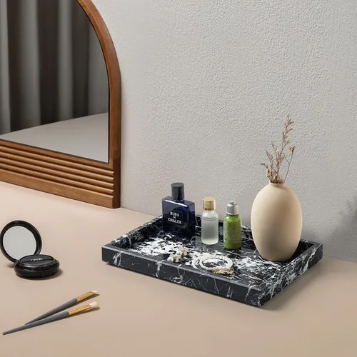 Vista 5 de Bandeja de mármol natural real para baño, tocador, cocina y escritorio, bandeja rectangular de piedra de mármol genuino para joyas, cosméticos