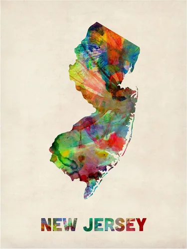 Vista 2 de Trademark Fine Art Mapa de Nueva Jersey por Michael Tompsett - Lienzo decorativo para pared, 14 x 19 pulgadas