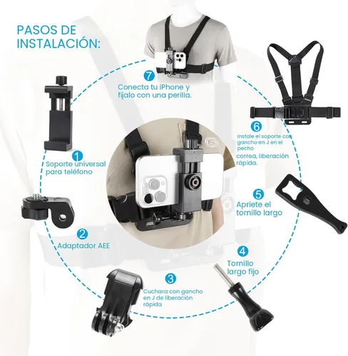 Vista 8 de PellKing Kit de Soporte de Arnés de Correa de Pecho para Teléfono Móvil y Soporte de Correa para la Cabeza para POV/VLOG, Clip de Teléfono Celular