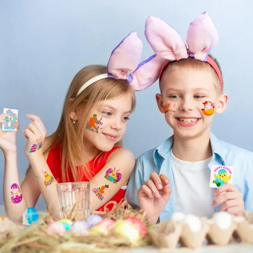 Vista 6 de Relleno de cesta de Pascua para niños, 160 tatuajes temporales de Pascua para niños, calcomanías de tatuaje falsas de 2 pulgadas, rellenos de bolsas