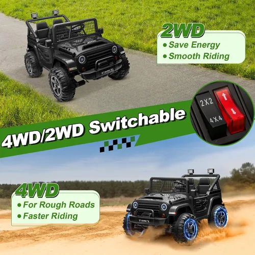 Vista 2 de Auto de paseo de 24 V con control remoto, camión conmutable XL de 2 plazas 4WD/2WD con motor de 4 x 200 W, asiento de 20 pulgadas de ancho, ruedas