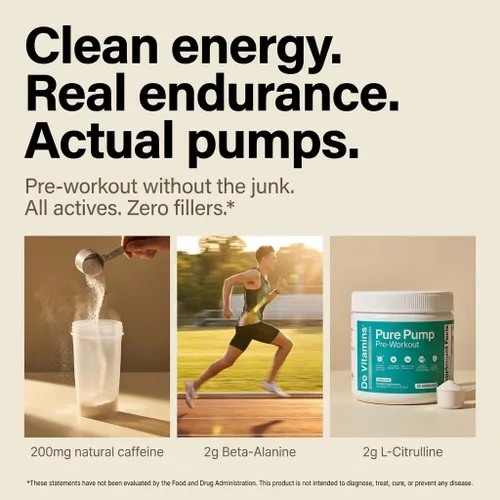 Vista 2 de Do Vitamins - PurePump - Polvo de Preentrenamiento Totalmente Natural Sin Sabor para Hombres y Mujeres - Preentrenamiento Limpio con Creatina, BCAA