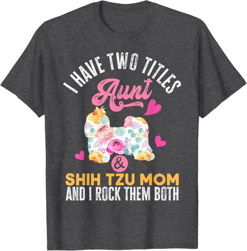 Vista 31 de I Have Two Titles Aunt and Shih Tzu Mom Camiseta divertida para perro, Negro