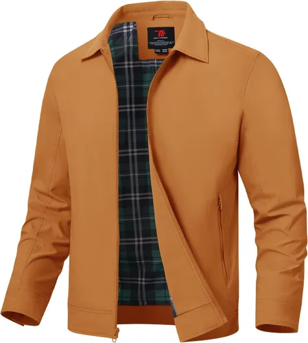 Vista 28 de TBMPOY Chaquetas ligeras para hombre, cortavientos ligeros, con cremallera completa, casual, para trabajo, golf, negocios, otoño, abrigo