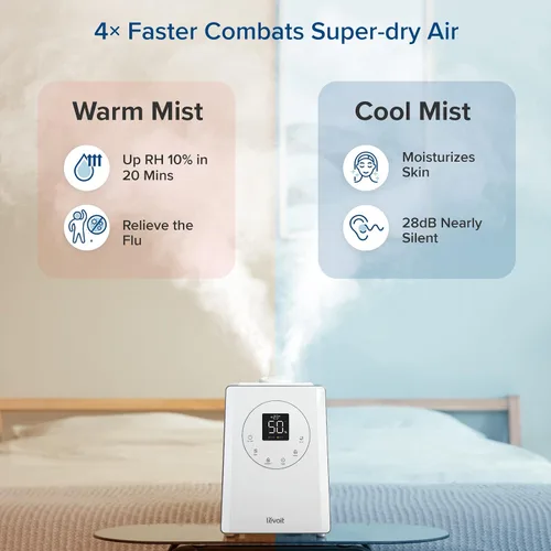 Vista 7 de LEVOIT Humidificadores para dormitorio, habitación grande, hogar, 6 L, vaporizador de aire ultrasónico de niebla cálida y fría para plantas