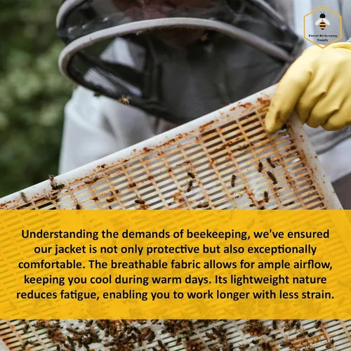 Vista 5 de Chaqueta de apicultura con velo y guantes de esgrima, chaqueta de abeja de algodón para hombres y mujeres, cremalleras de latón de alta resistencia