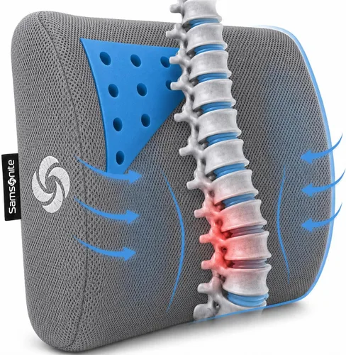 Vista 6 de Samsonite - Cojín ergonómico 2 en 1 y cojín de apoyo lumbar, silla de oficina de espuma viscoelástica para apoyo de espalda y almohada de asiento