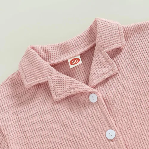 Vista 5 de Mubineo Pantalones cortos básicos de verano para bebés y niñas pequeñas, camisa con botones, ropa