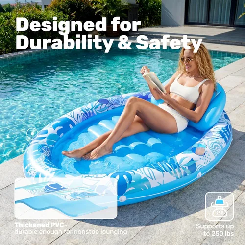Vista 6 de Sloosh Flotador inflable para piscina, flotador ovalado de 70 x 50 pulgadas para adultos, flotadores de balsa para piscina, tumbona personal