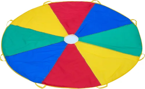 Vista 2 de Paracaídas con asas de 6 pies, 8 pies, 10 pies, 12 pies, 16 pies, 20 pies, juegos de paracaídas para juegos de equipo al aire libre, también se