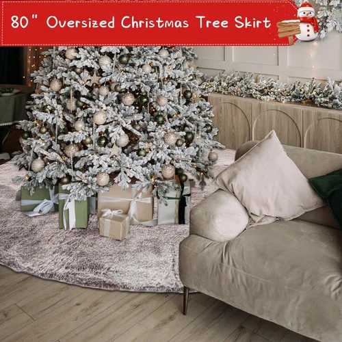 Vista 7 de Jenaai Falda de Árbol de Navidad Grande de 80 Pulgadas Falda de Árbol de Navidad Extra de Piel Sintética y Terciopelo Afelpado para Decoraciones