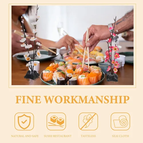 Vista 8 de Hemoton Flores artificiales de cerezo en flor, 4 piezas, decoraciones de plato de sashimi para centro de mesa de restaurante japonés, adornos