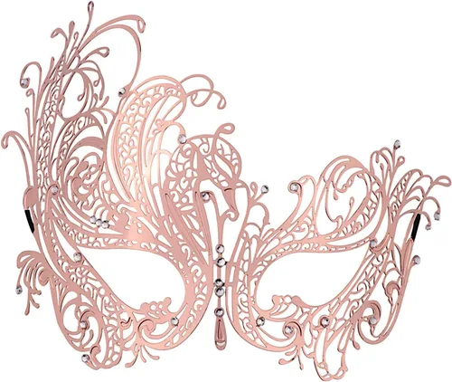 Vista 22 de Coddsmz Máscara de metal cortada con láser para mujer, máscara veneciana de Mardi Gras, máscara de Halloween 1-oro rosa