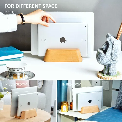 Vista 6 de ACODE Soporte vertical de madera para laptop, soporte para computadora portátil compatible con superficies MacBook Pro Air, ranura de almacenamiento