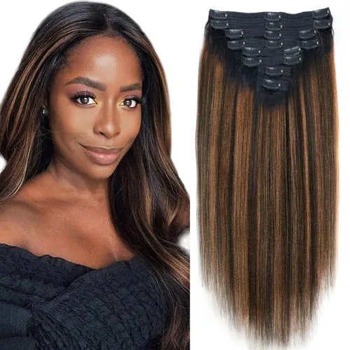 Vista 57 de Extensiones de cabello humano real rizado con clip, 4/27/4, ombré, rizado con clip, para mujer, 3C y 4A (12 pulgadas, #4/27/4)