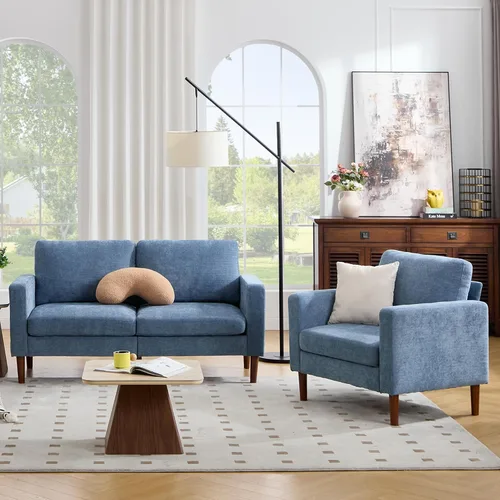 Vista 19 de Kingfun Silla decorativa, sillas de sala de estar, sillón de lectura de chenilla, de mediados de siglo con pie de madera maciza, decoración moderna