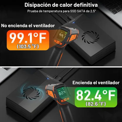 Vista 3 de FIDECO Caja de disco duro para disco duro SATA HDD SSD de 3,5 o 2,5 pulgadas, adaptador SATA a USB con ventilador de refrigeración, carcasa externa