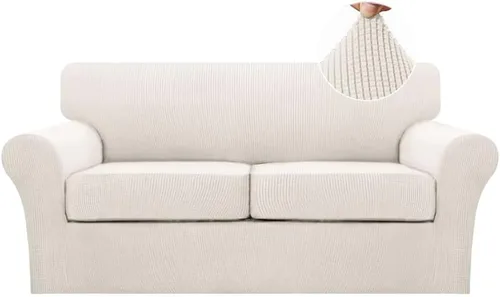 Vista 58 de Turquoize 2 fundas para sillas de sala de estar, funda de sofá con fundas de cojín individuales, funda de muebles para sillas (silla, beige biscotti)