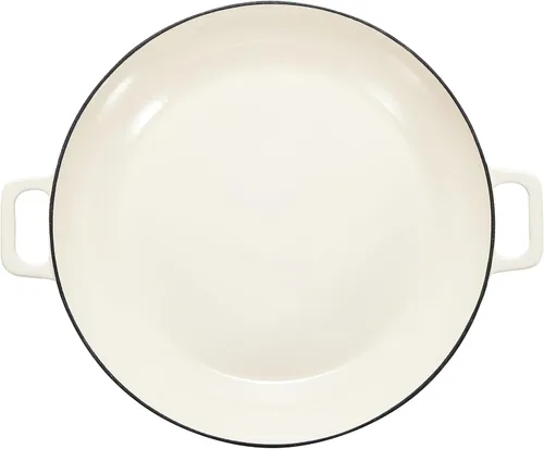 Vista 4 de Amazon Basics Cacerola Sartén Redonda de Hierro Fundido Esmaltado con Tapa para Horno, 3.3 Cuartos, Blanco