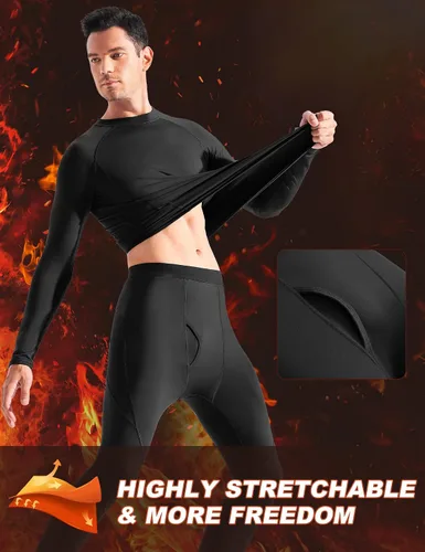 Vista 4 de Heathyoga Conjunto de ropa interior térmica para hombre, con forro polar, capa base, parte superior, ropa interior térmica de invierno para hombre