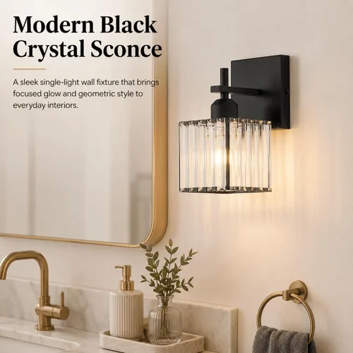 Vista 2 de Aplique de pared moderno negro, luminaria interior cableada de 1 luz con casquillo de cerámica E26 para dormitorio, pasillo, sala de estar
